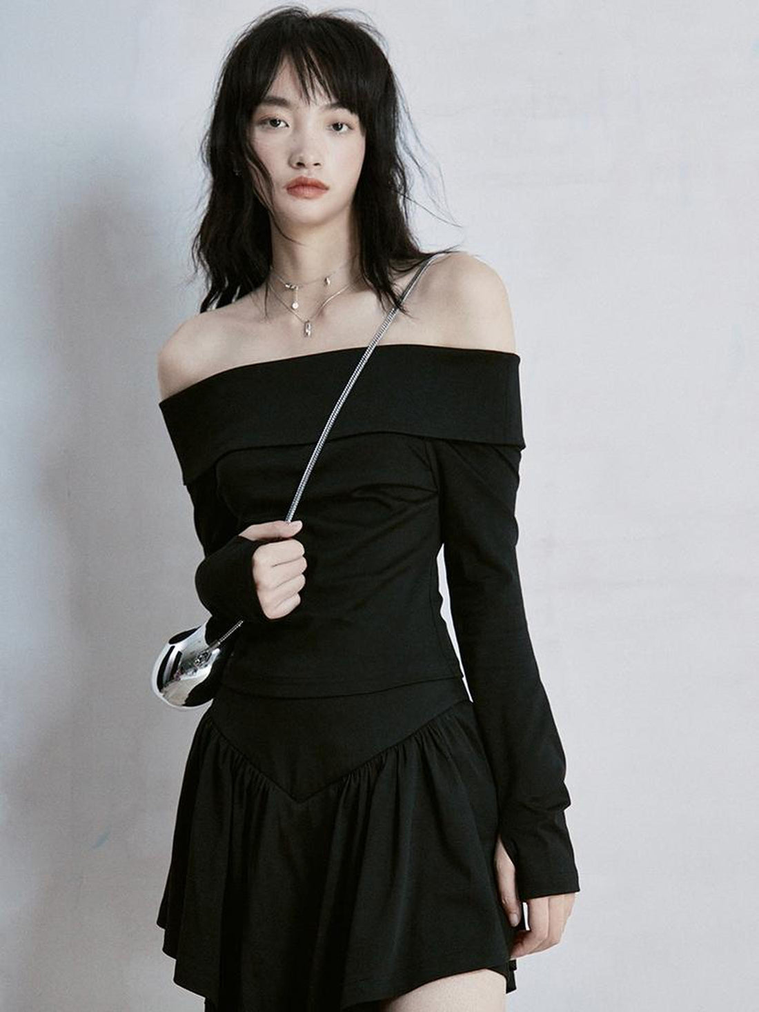 FUSSED Classic Black One Shoulder Ballet Inspired Separates Set