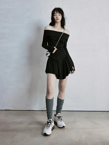 FUSSED Classic Black One Shoulder Ballet Inspired Separates Set