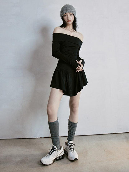 FUSSED Classic Black One Shoulder Ballet Inspired Separates Set