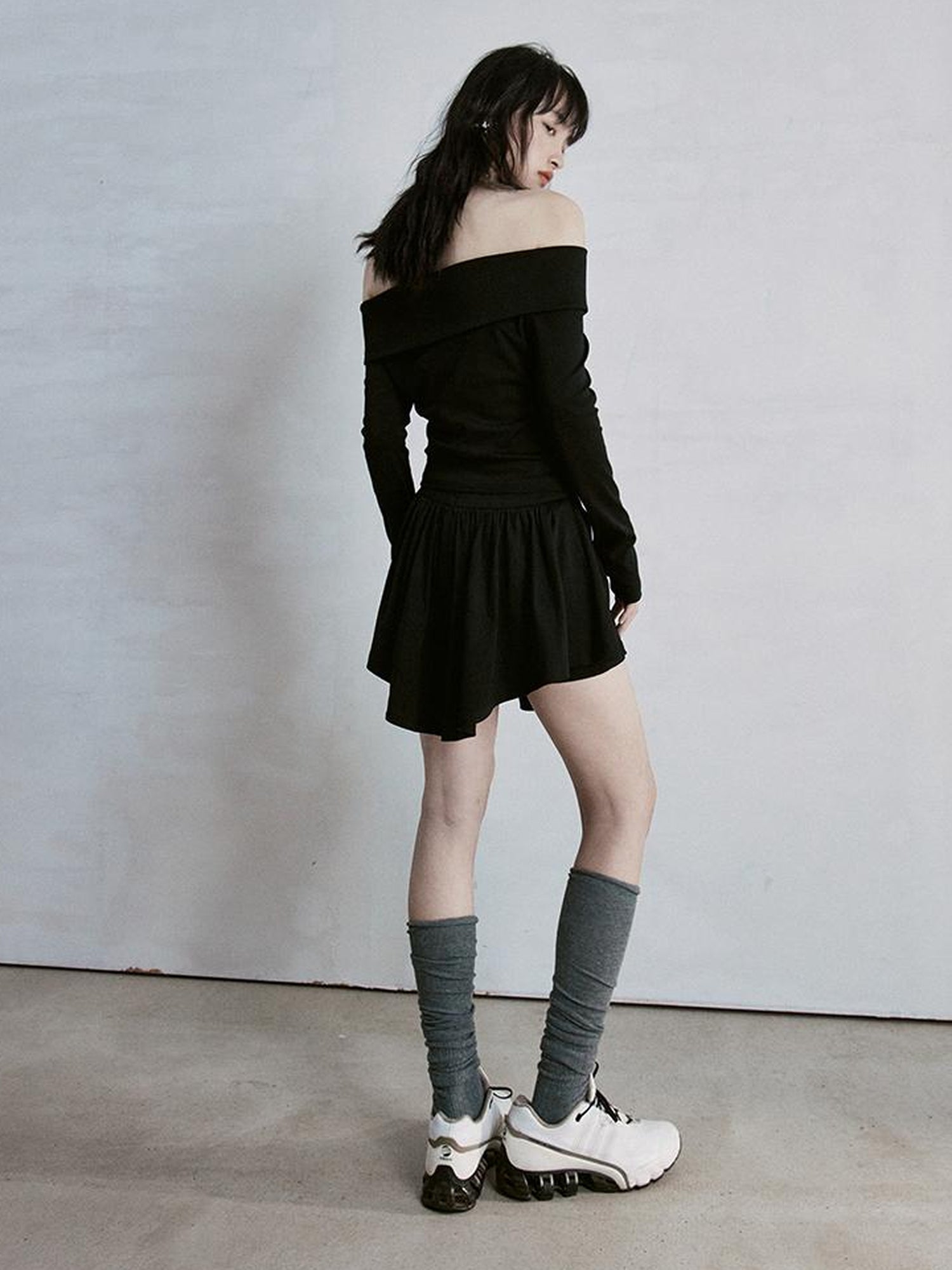 FUSSED Classic Black One Shoulder Ballet Inspired Separates Set