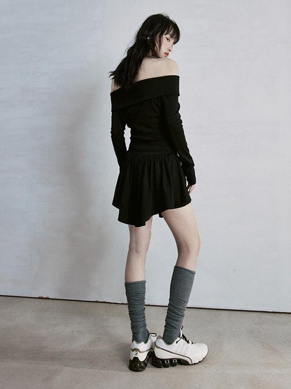 FUSSED Classic Black One Shoulder Ballet Inspired Separates Set