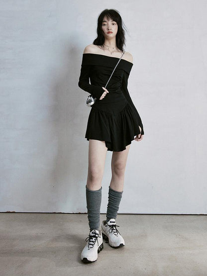 FUSSED Classic Black One Shoulder Ballet Inspired Separates Set