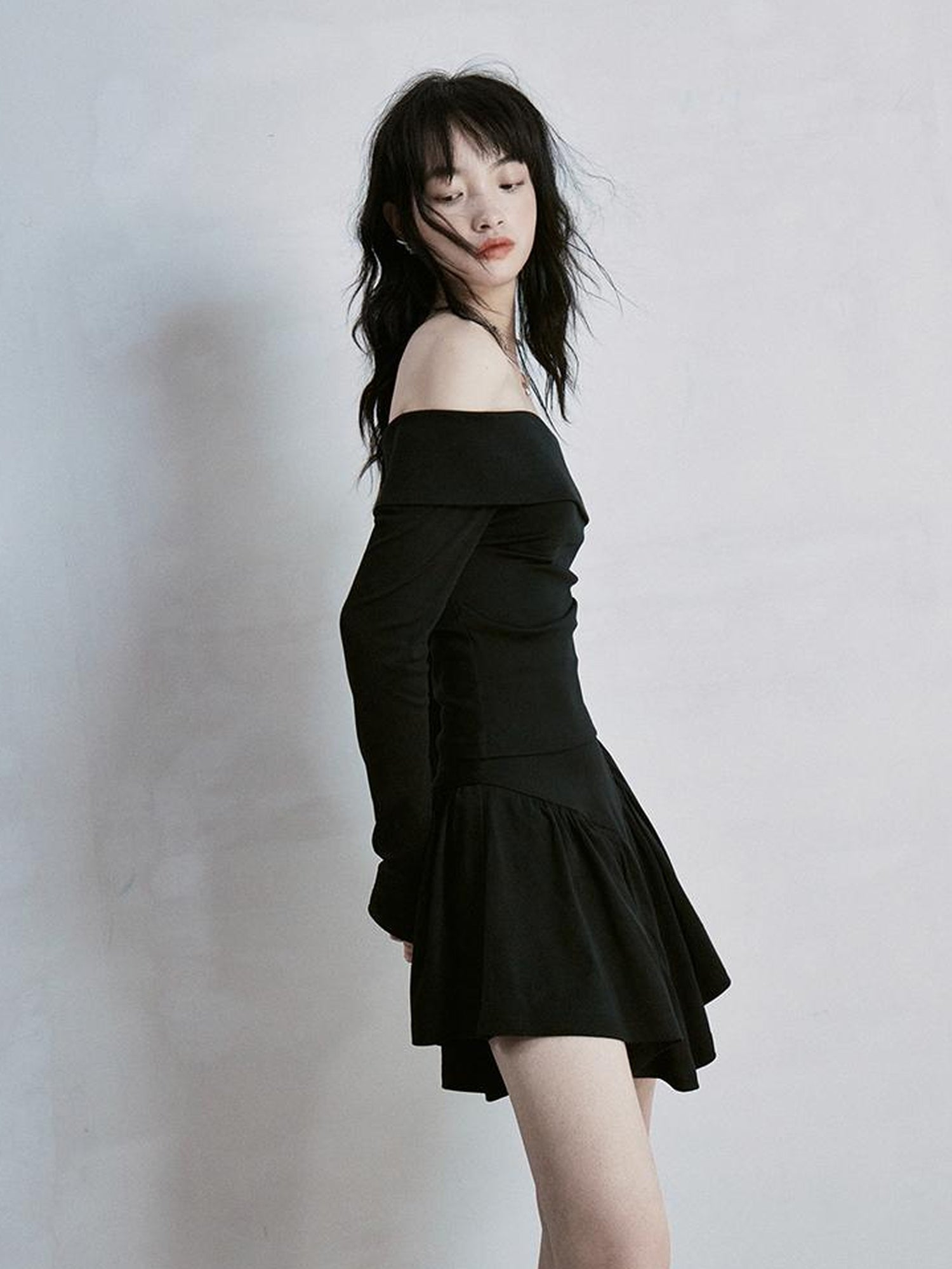 FUSSED Classic Black One Shoulder Ballet Inspired Separates Set