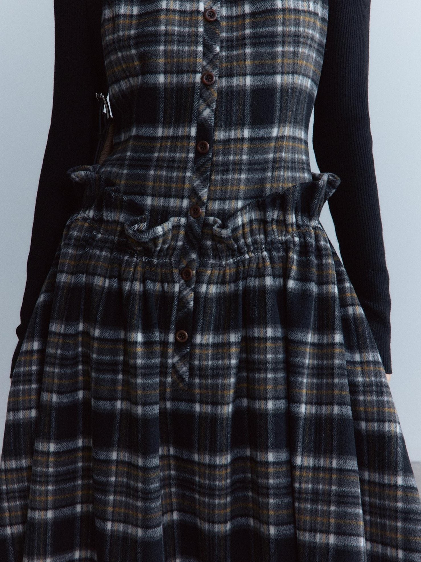 FUSSED Classic Tartan Low Waist Twist Pleat Aline Girly Button Maxi Dresses