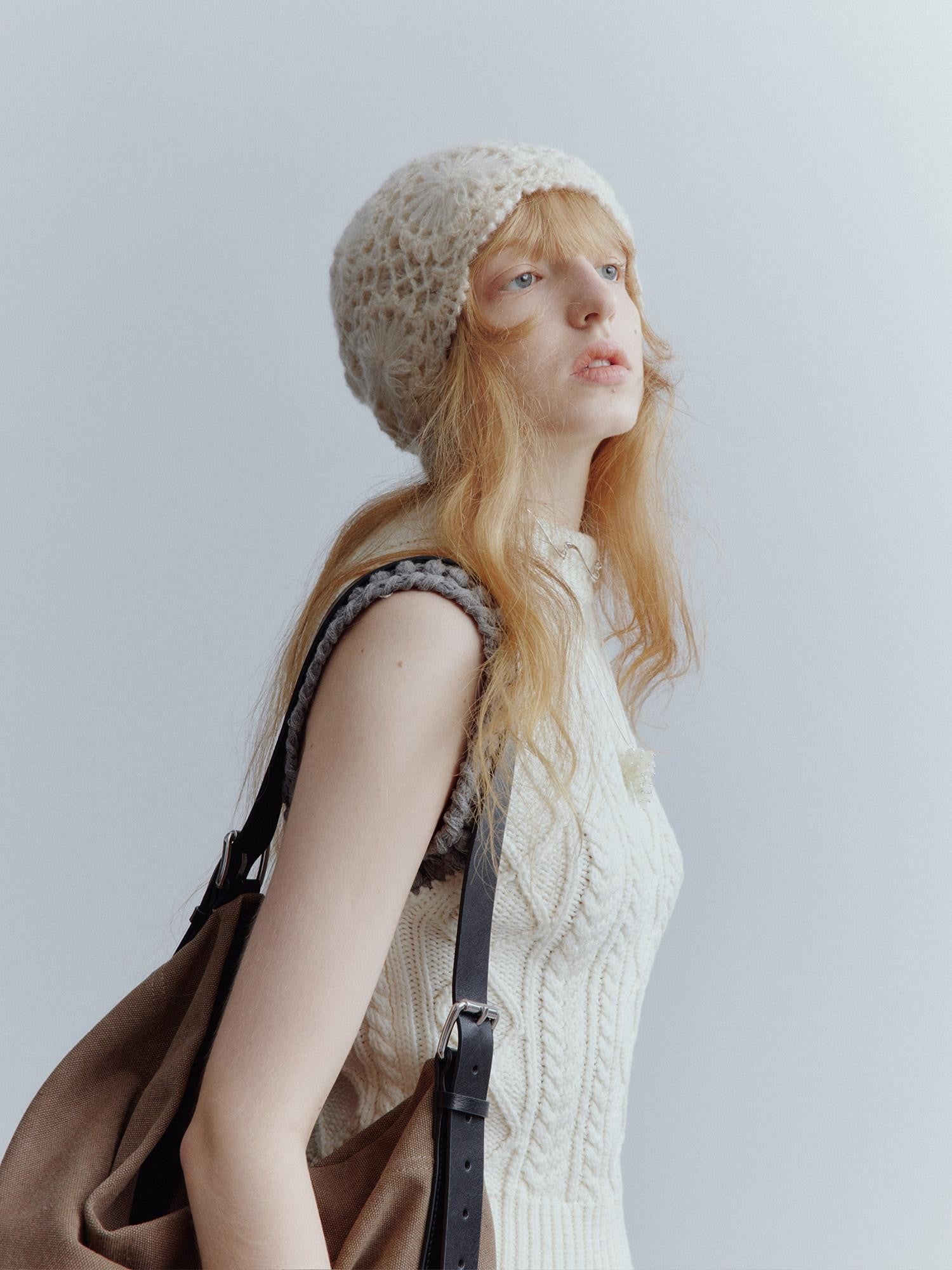 FUSSED Cloud White Hand Crochet Floral 3d Knit Women&