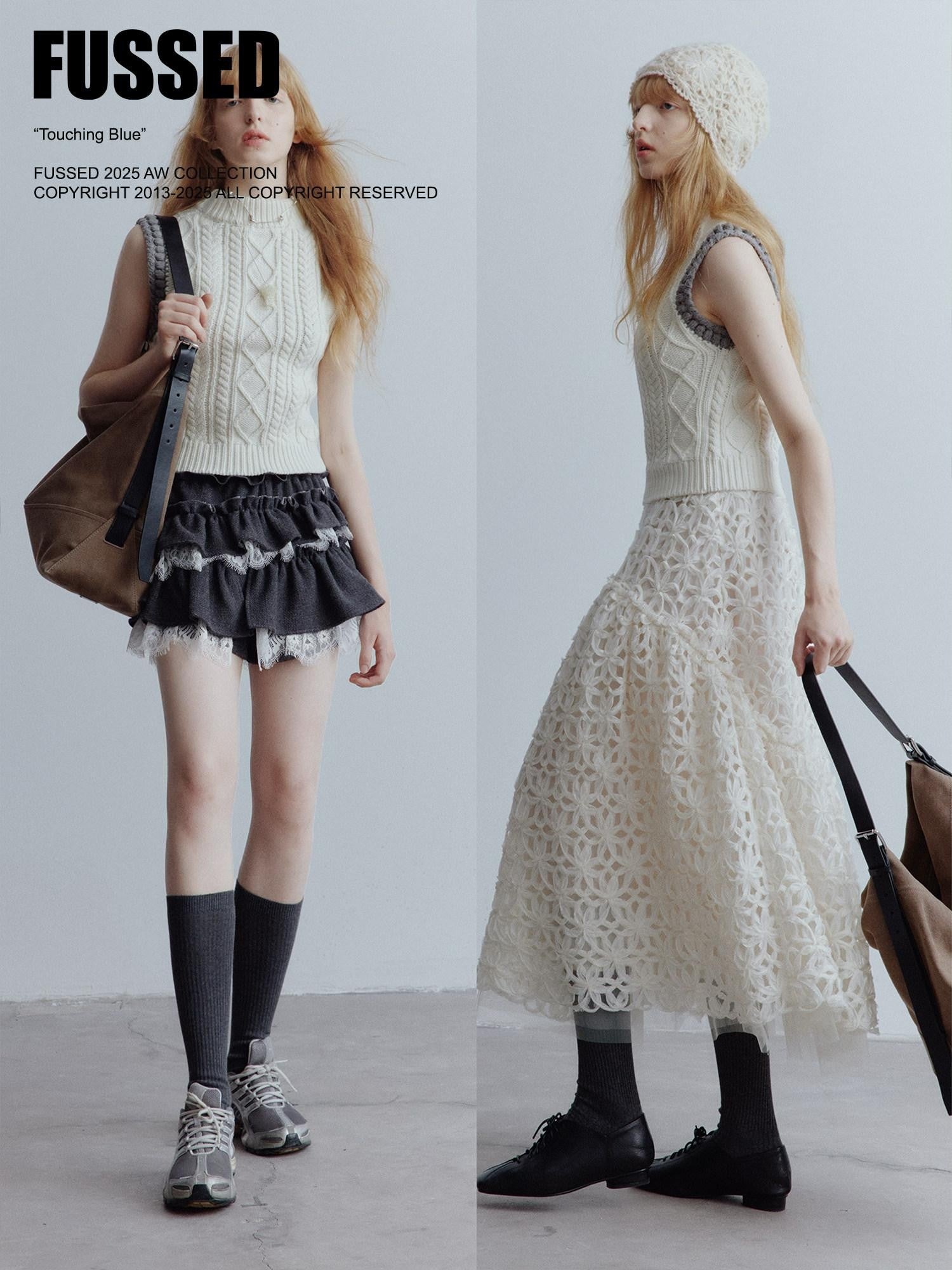 FUSSED Cloud White Hand Crochet Floral 3d Knit Women&