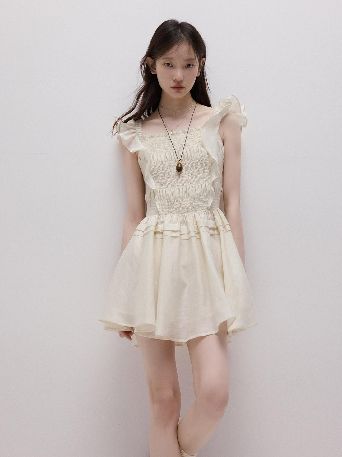 FUSSED Cloud White Heavy Ruching Layered Tie Women&