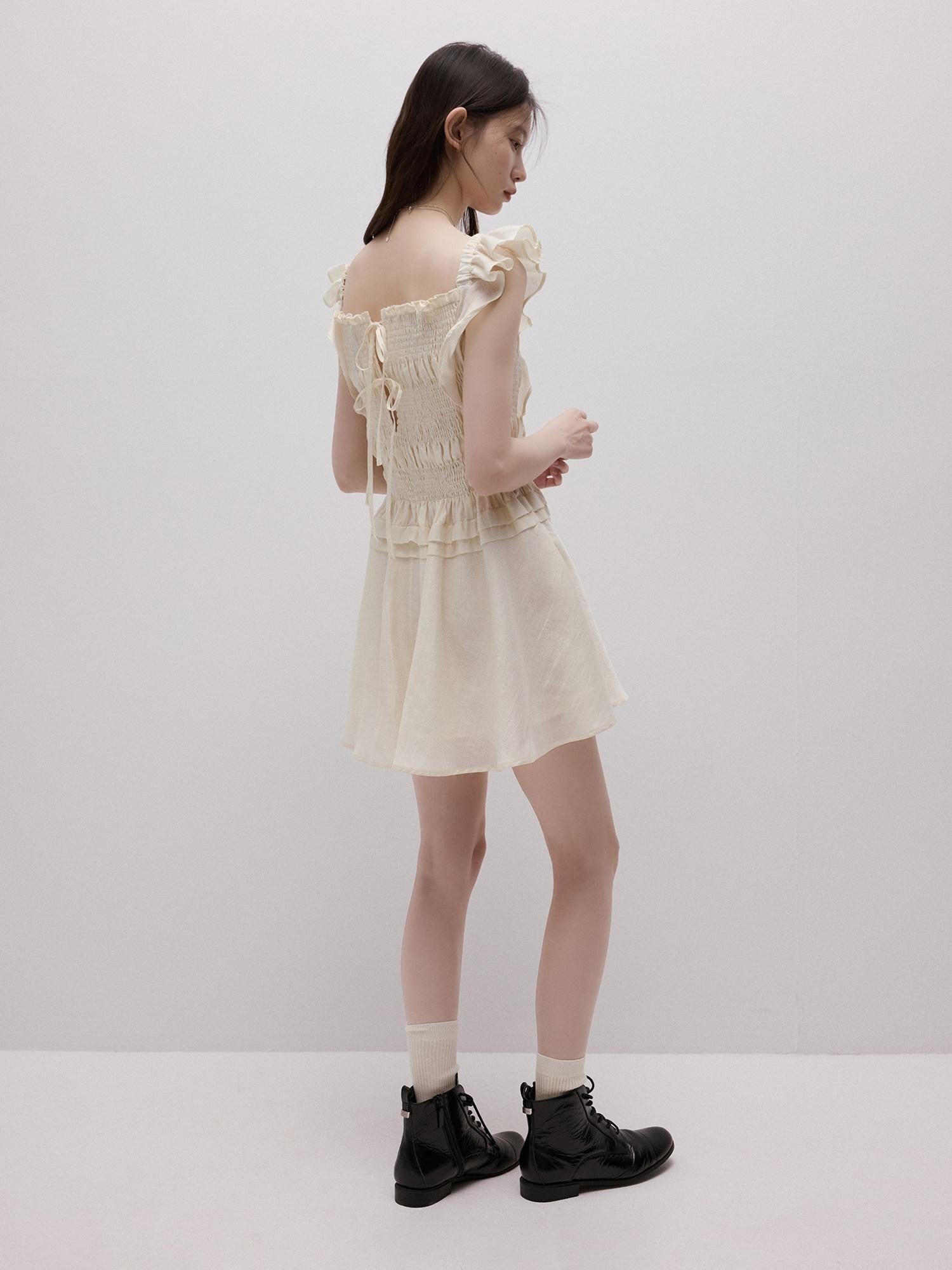 FUSSED Cloud White Heavy Ruching Layered Tie Women&