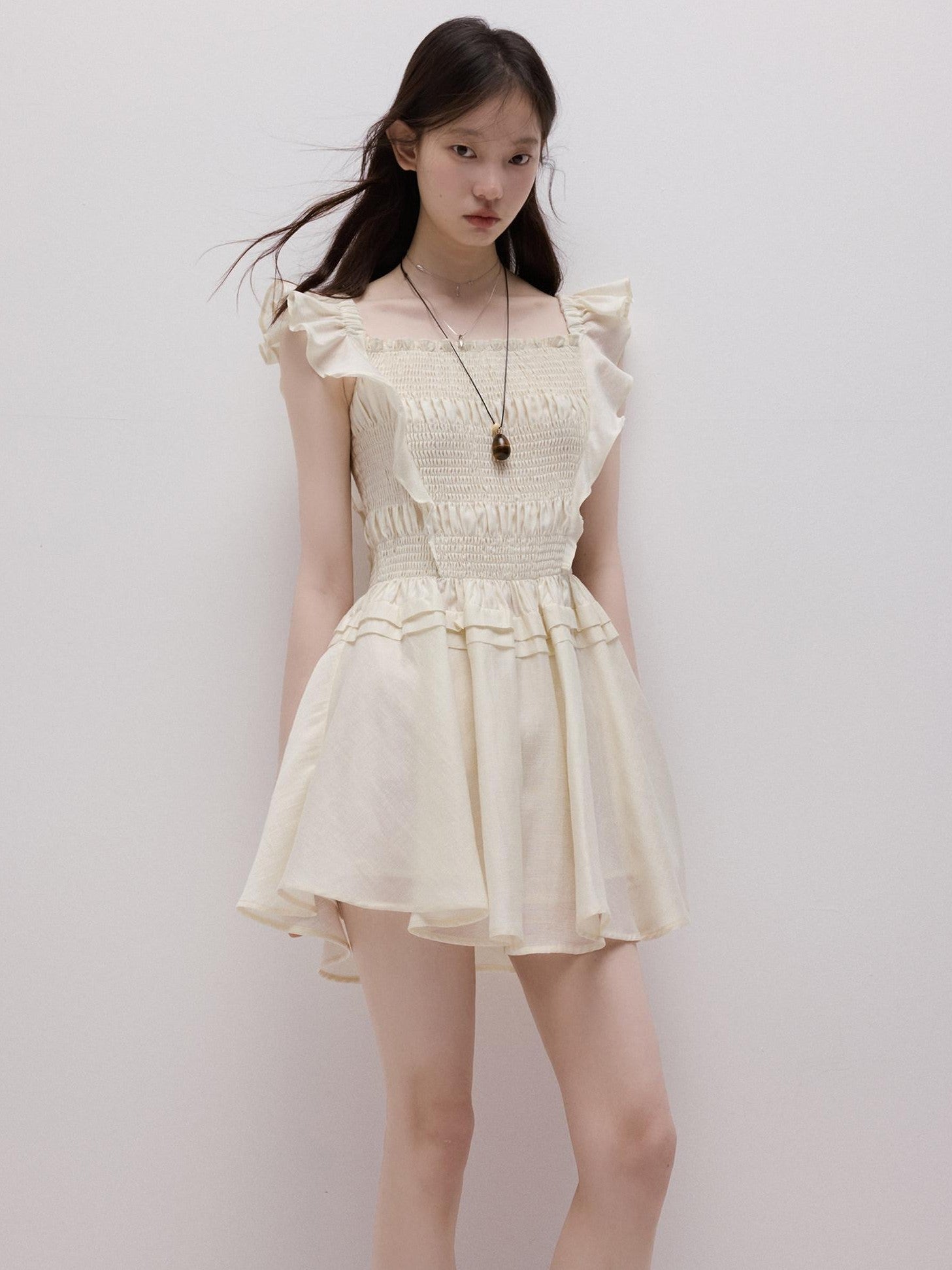 FUSSED Cloud White Heavy Ruching Layered Tie Women&