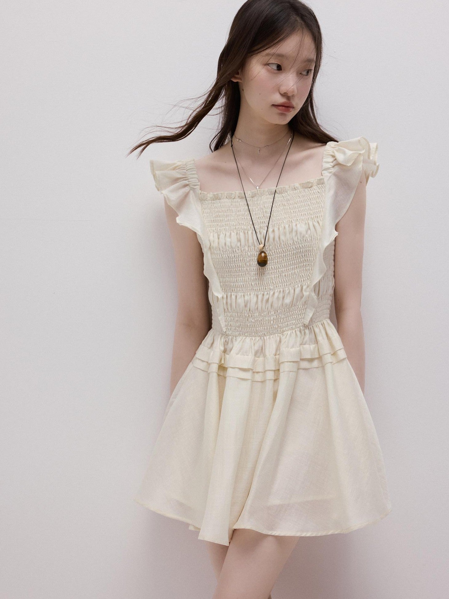 FUSSED Cloud White Heavy Ruching Layered Tie Women&