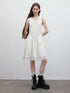 FUSSED_Cloud_White_Pleated_V-neck_A_Line_Women&