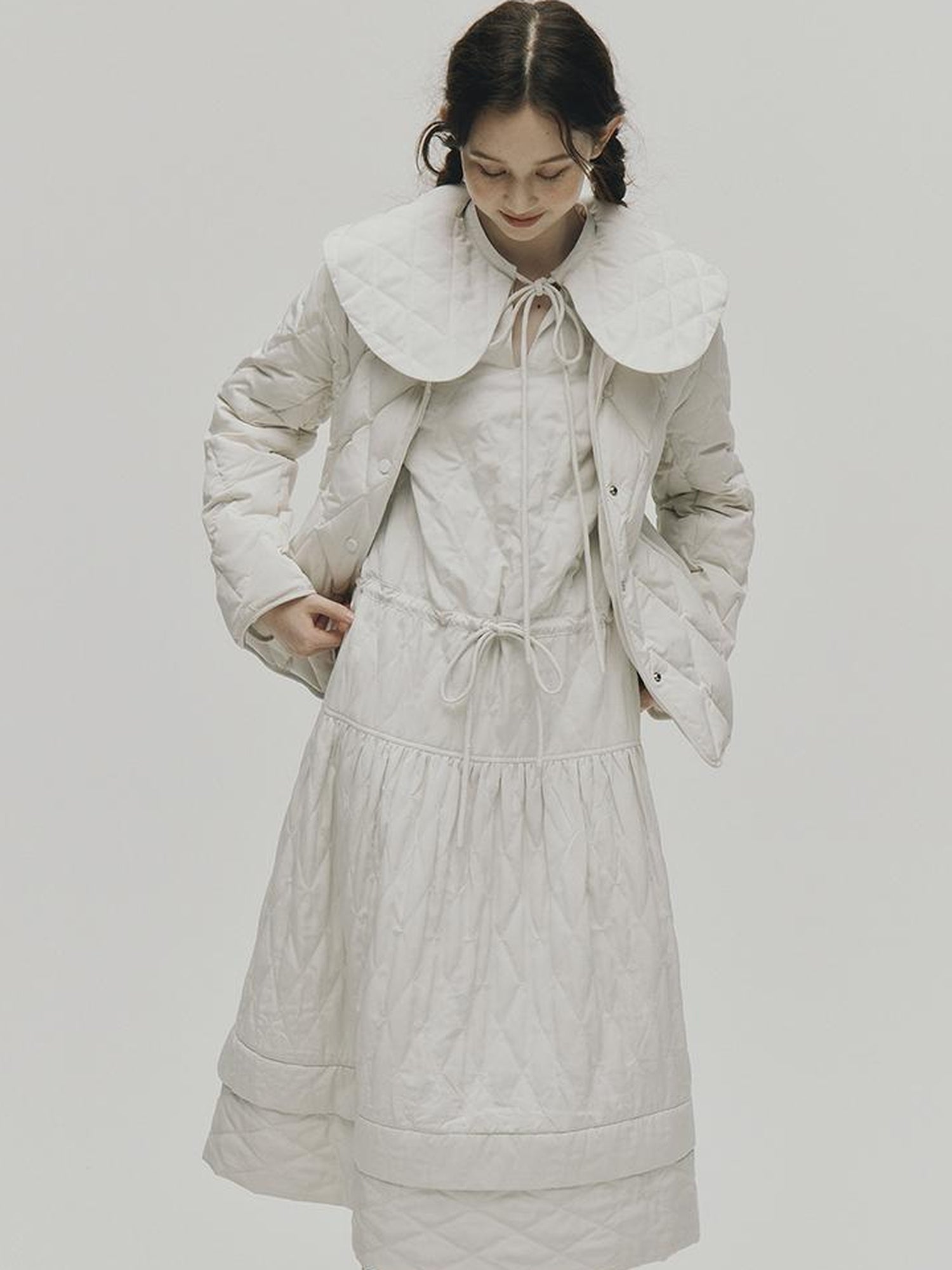 FUSSED Cloud Wrap Diamond Quilted White Down Jacket