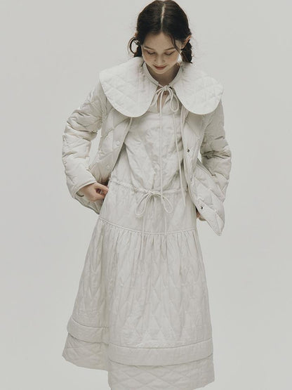 FUSSED Cloud Wrap Diamond Quilted White Down Jacket