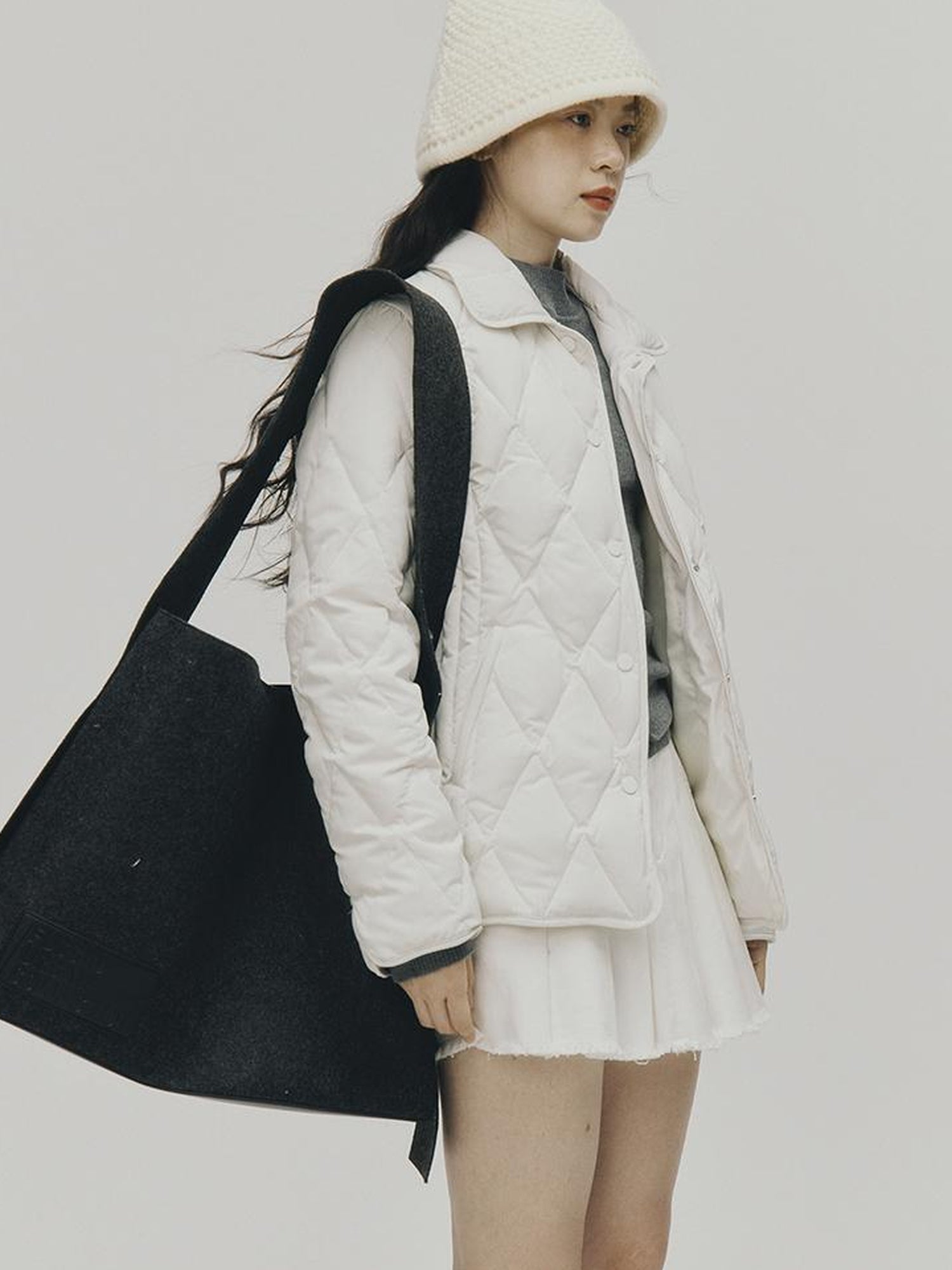 FUSSED Cloud Wrap Diamond Quilted White Down Jacket
