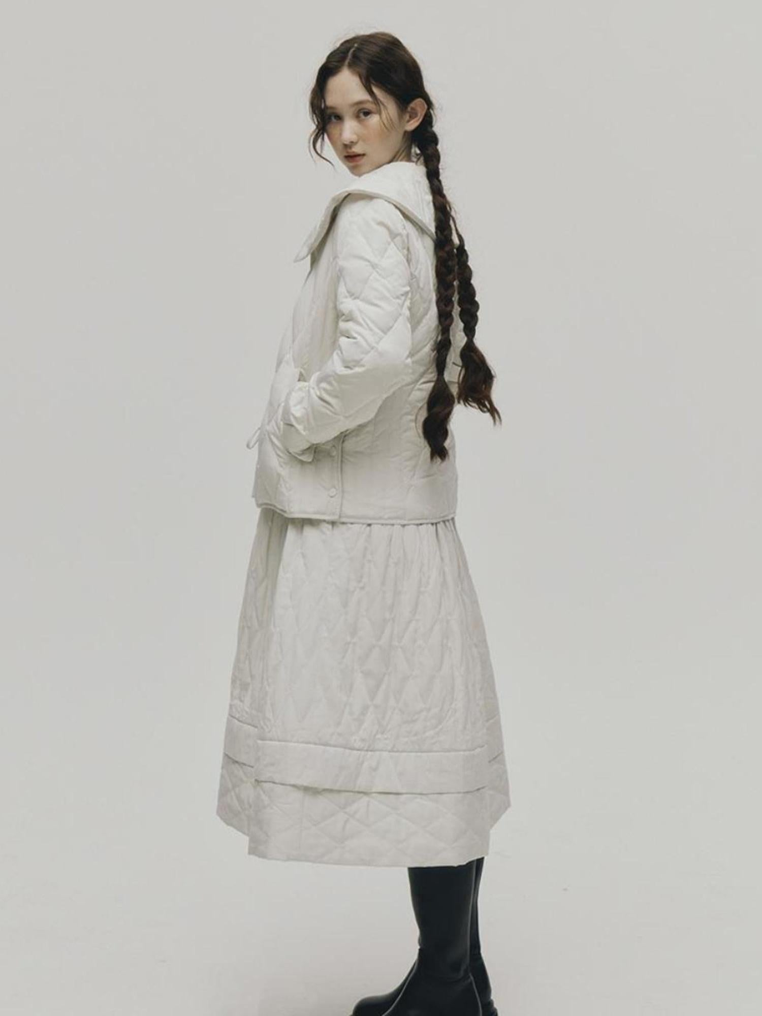 FUSSED Cloud Wrap Diamond Quilted White Down Jacket