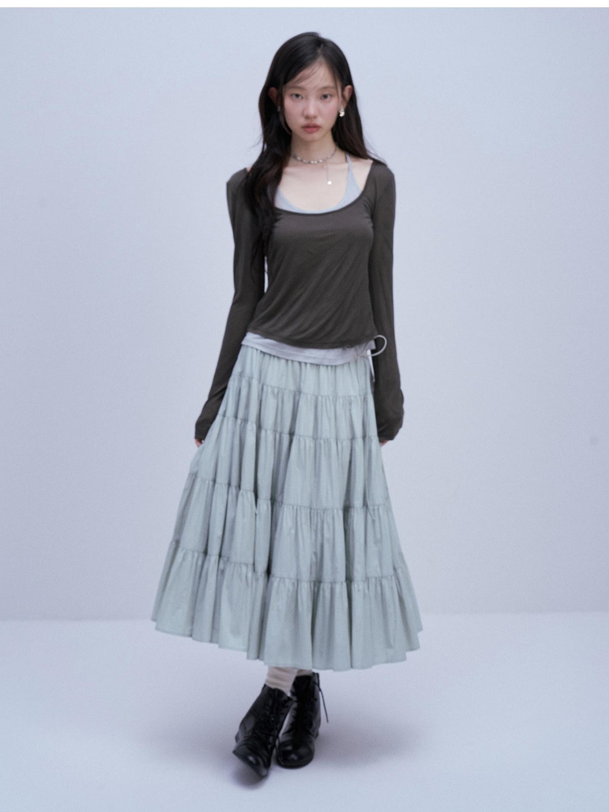 FUSSED Colorblock Slim Fit U Neck Lyocell Women&