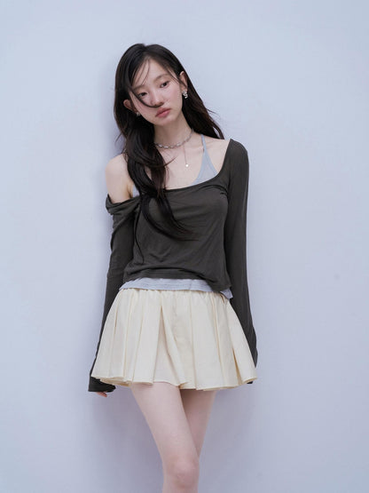 FUSSED Colorblock Slim Fit U Neck Lyocell Women&
