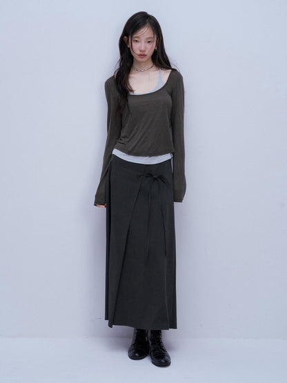 FUSSED Colorblock Slim Fit U Neck Lyocell Women&