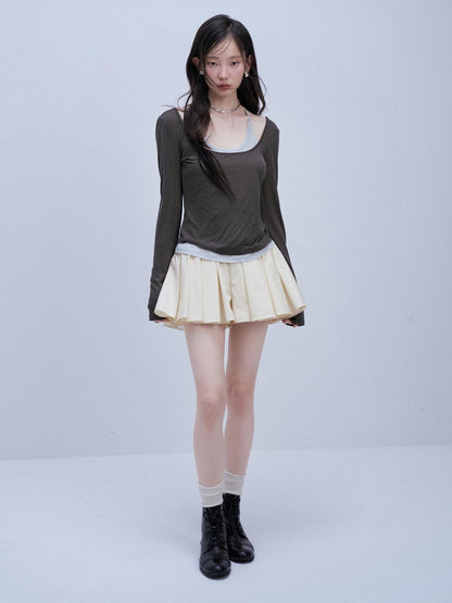 FUSSED Colorblock Slim Fit U Neck Lyocell Women&