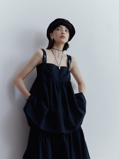 FUSSED_Cool_Blue_Patchwork_Pleated_Leather_Buckle_Women&