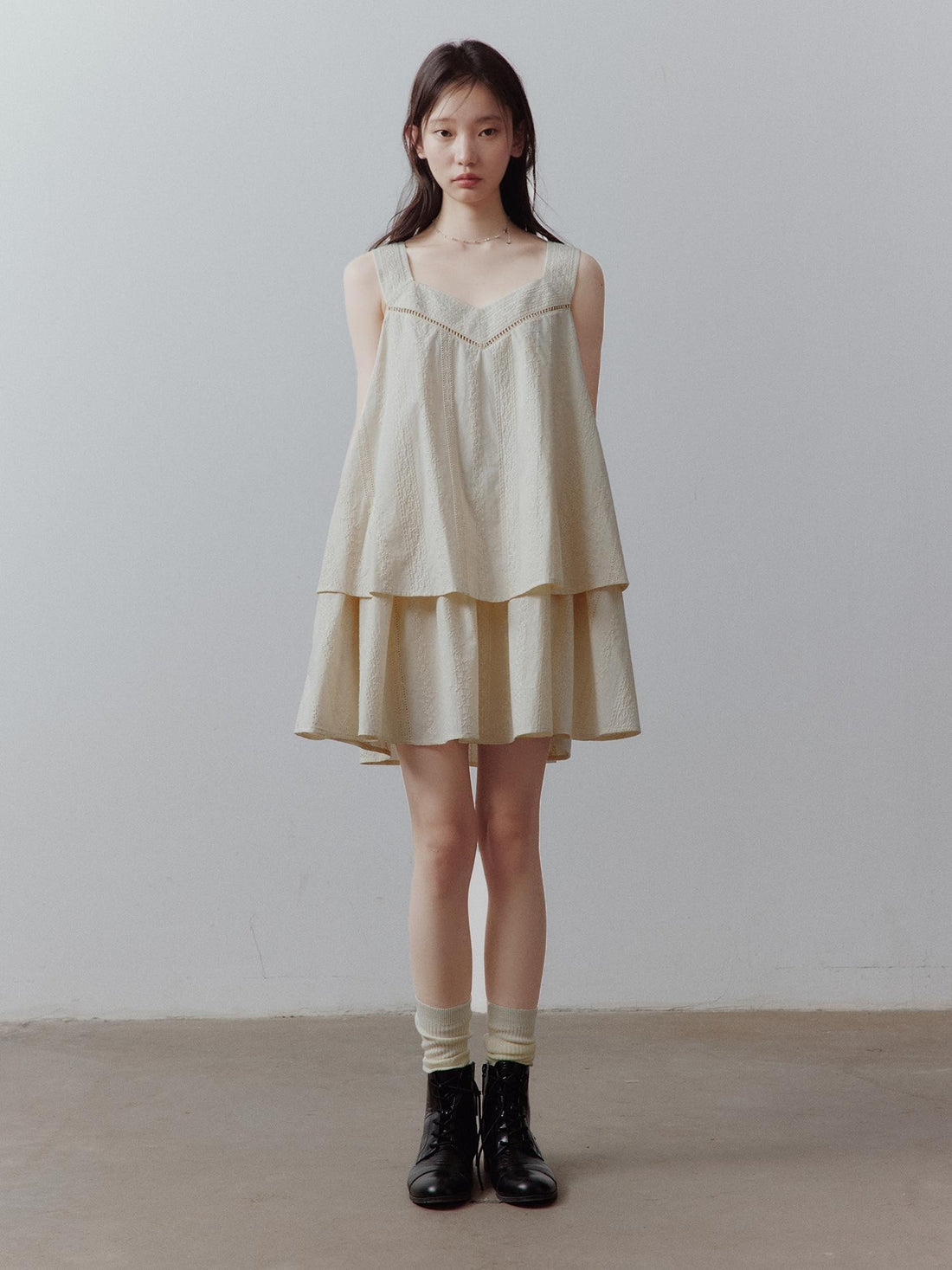 FUSSED Cotton Cord Embroidery Layered V-neck Women&