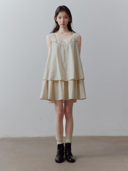 FUSSED Cotton Cord Embroidery Layered V-neck Women&