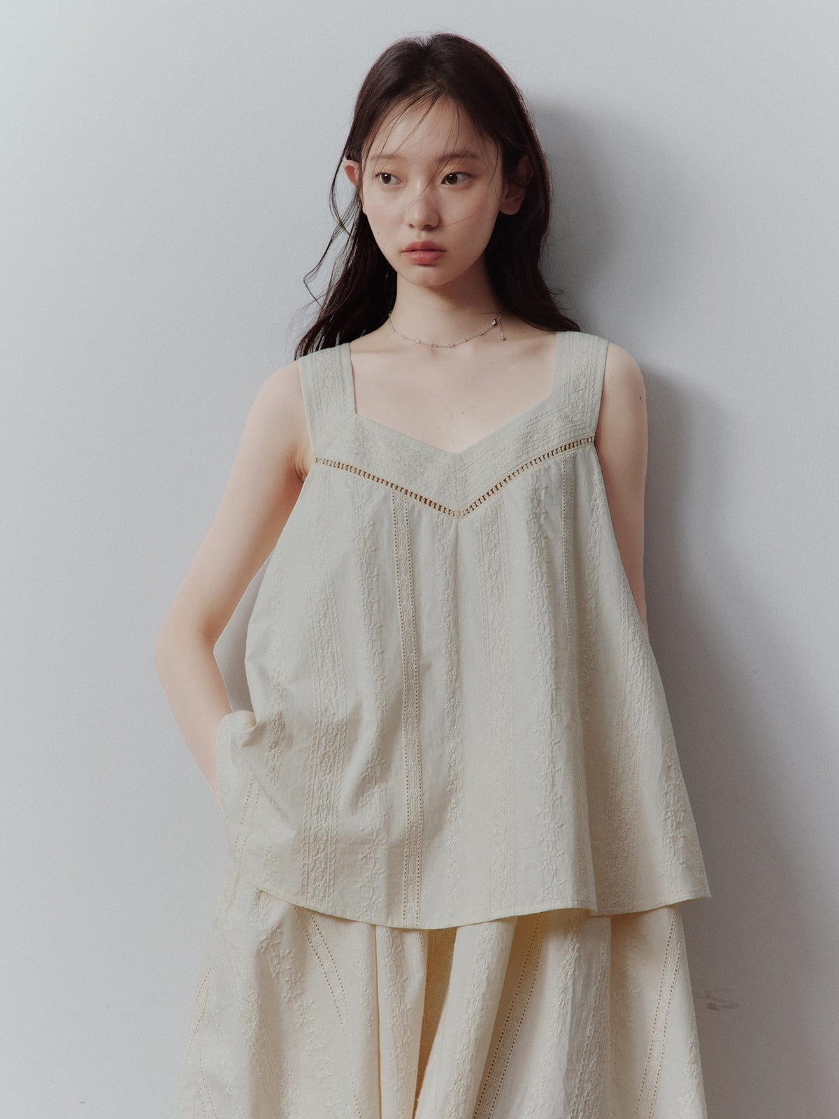 FUSSED Cotton Cord Embroidery Layered V-neck Women&