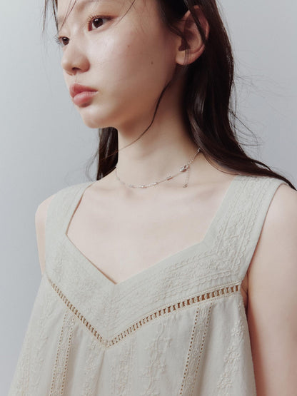 FUSSED Cotton Cord Embroidery Layered V-neck Women&