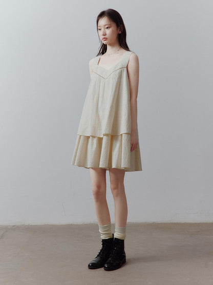 FUSSED Cotton Cord Embroidery Layered V-neck Women&