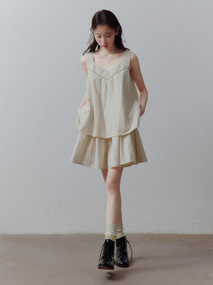 FUSSED Cotton Cord Embroidery Layered V-neck Women&