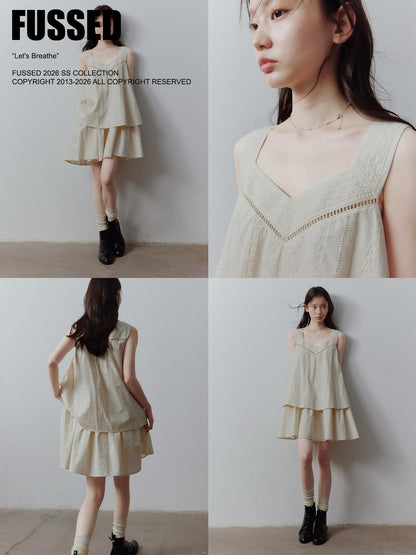 FUSSED Cotton Cord Embroidery Layered V-neck Women&