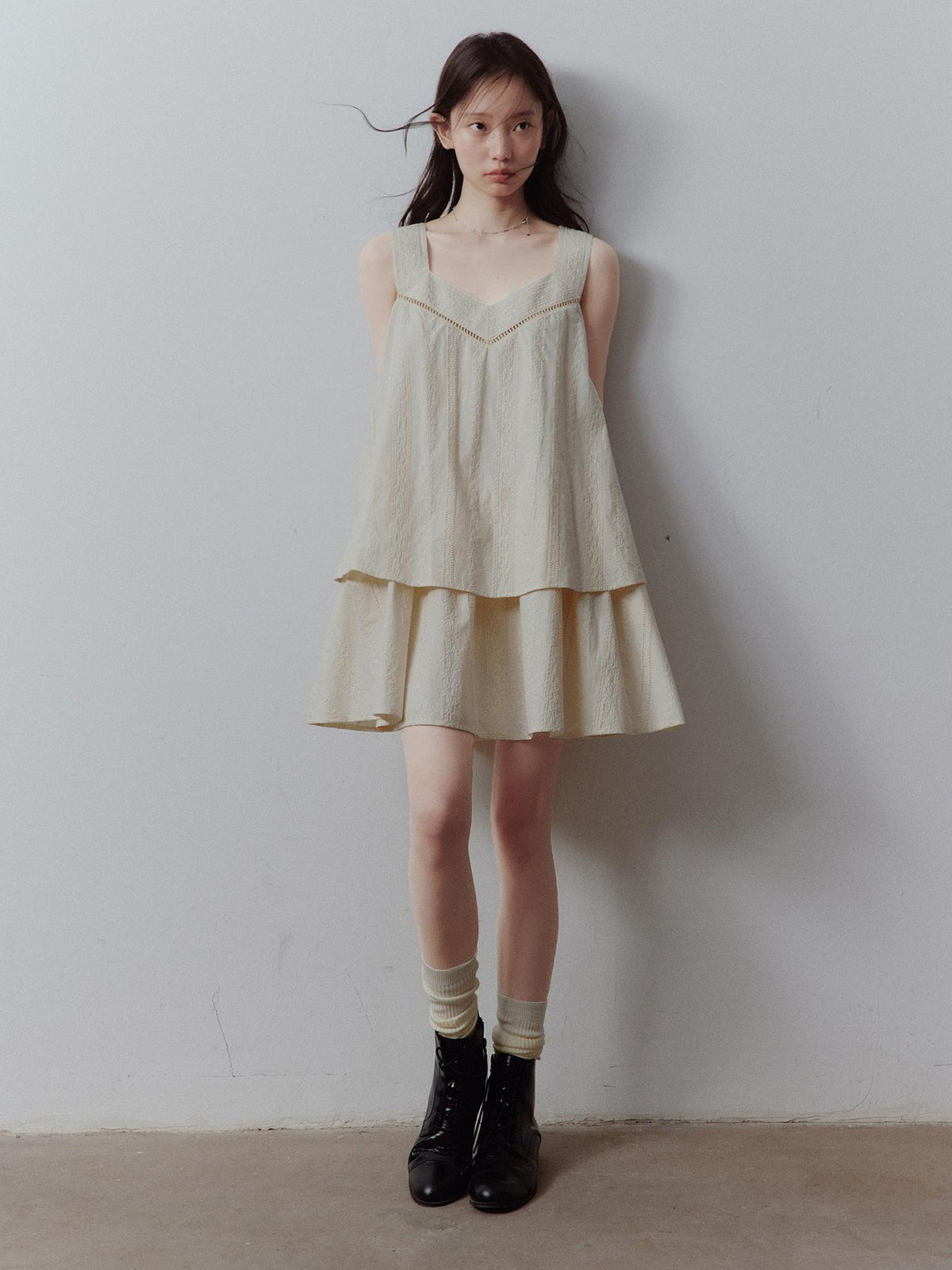 FUSSED Cotton Cord Embroidery Layered V-neck Women&