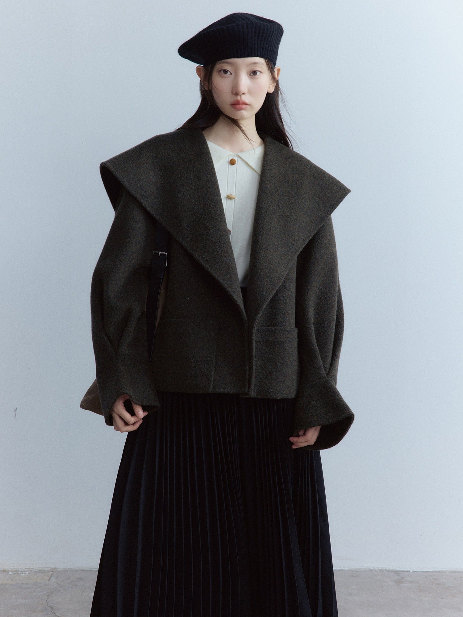 FUSSED_Cozy_Moss_Green_V-ceck_Oversized_Preppy_Sweet_Youth_Long_Sleeve_Thick_Coat_MISSTT