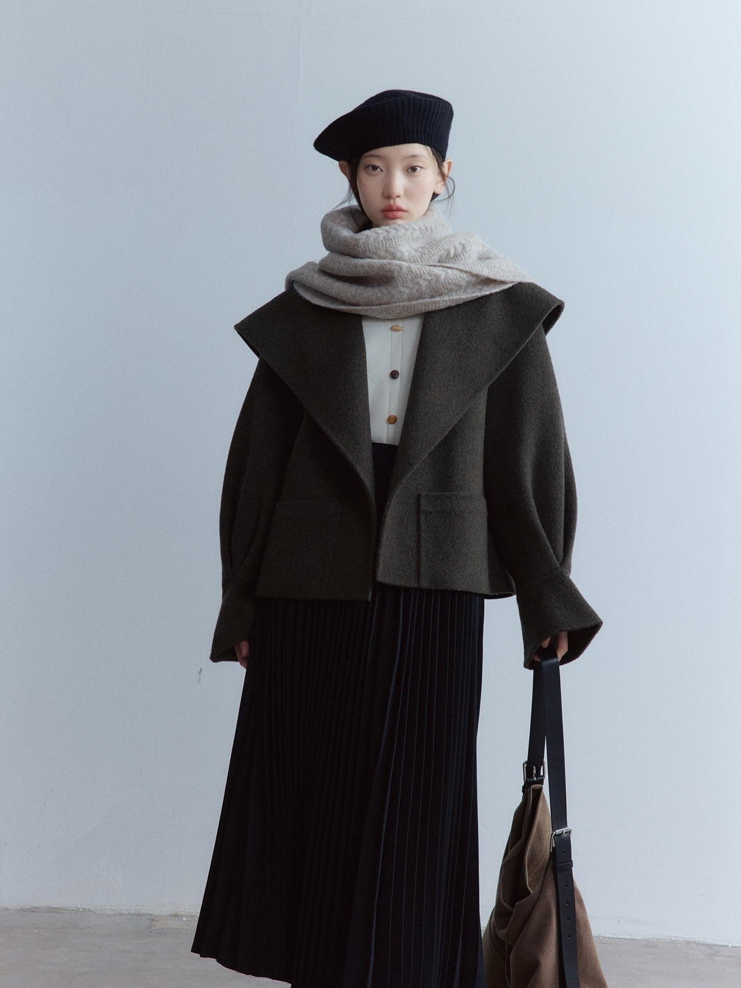 FUSSED Cozy Moss Green V-ceck Oversized Preppy Sweet Youth Long Sleeve Thick Coat