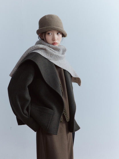 FUSSED Cozy Moss Green V-ceck Oversized Preppy Sweet Youth Long Sleeve Thick Coat