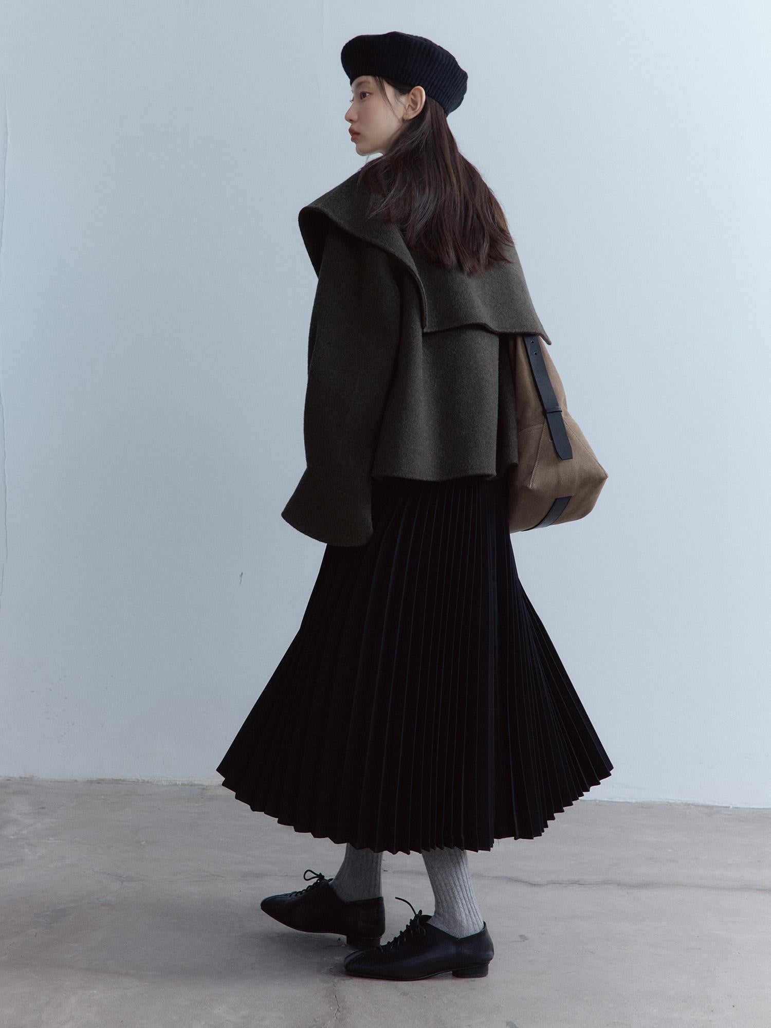 FUSSED Cozy Moss Green V-ceck Oversized Preppy Sweet Youth Long Sleeve Thick Coat