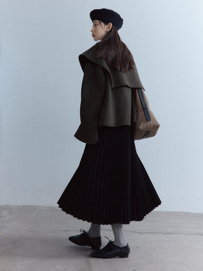 FUSSED Cozy Moss Green V-ceck Oversized Preppy Sweet Youth Long Sleeve Thick Coat