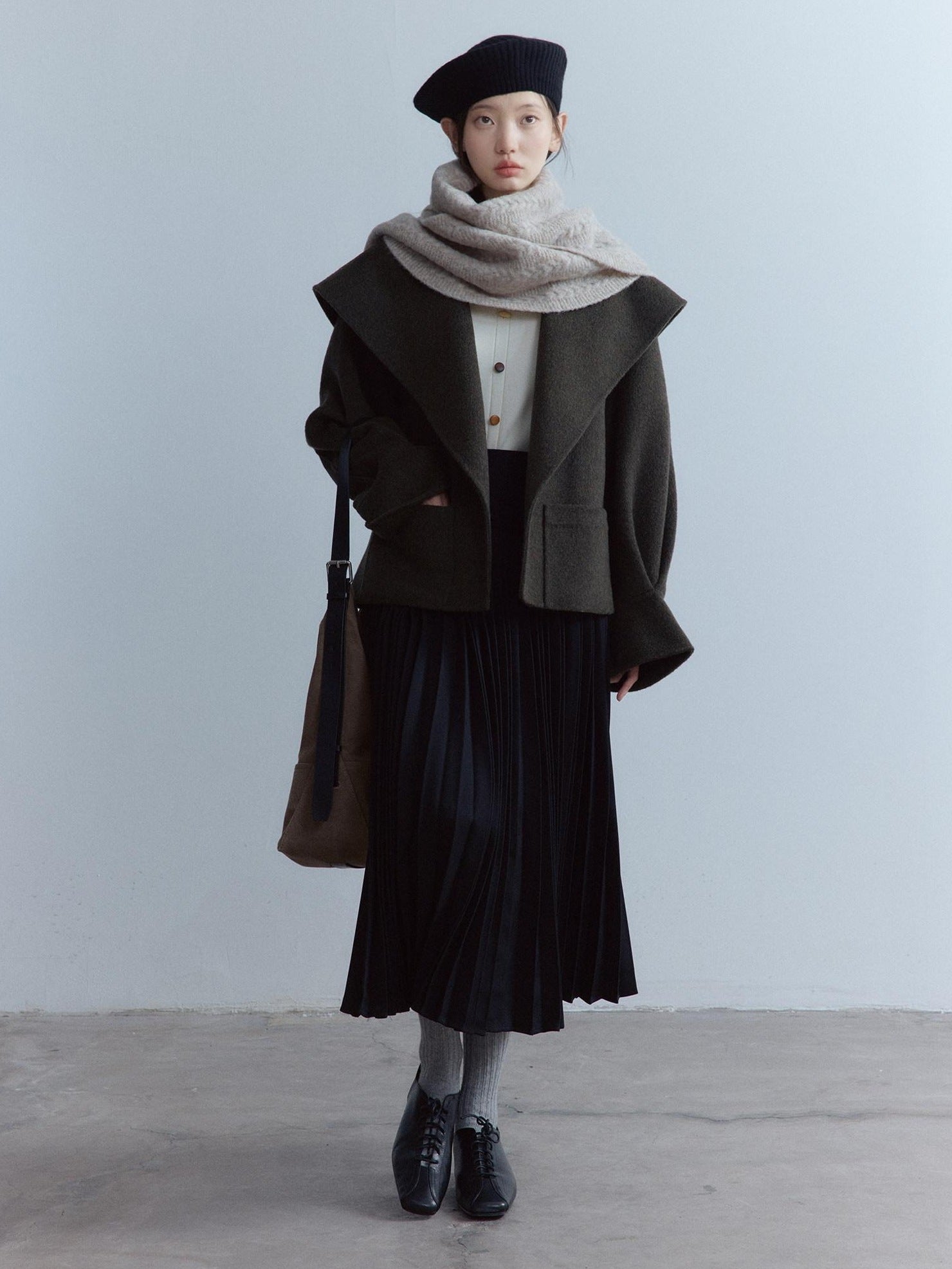 FUSSED Cozy Moss Green V-ceck Oversized Preppy Sweet Youth Long Sleeve Thick Coat