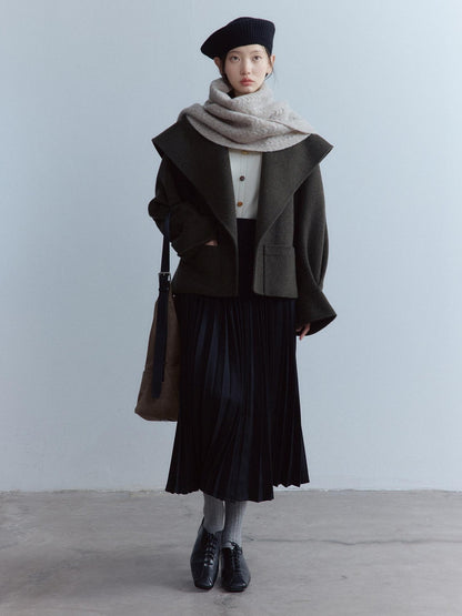 FUSSED Cozy Moss Green V-ceck Oversized Preppy Sweet Youth Long Sleeve Thick Coat