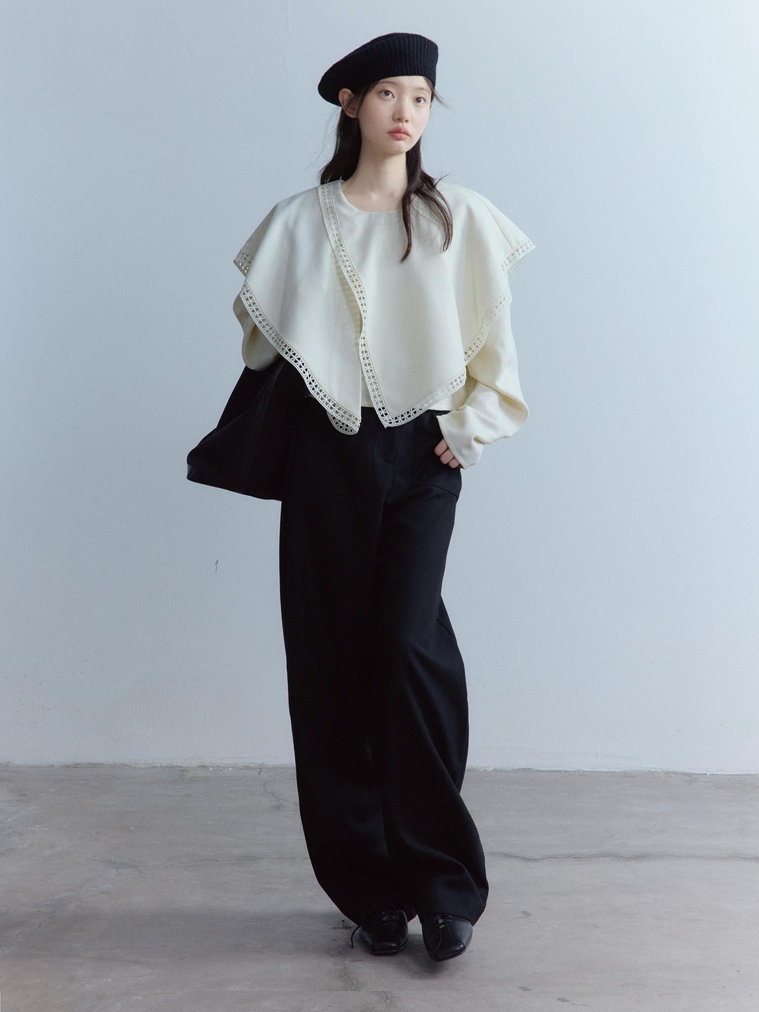 FUSSED Cozy Thick Oversized Girly Ruched Sleeves Crew Neck Women Off White Sweater