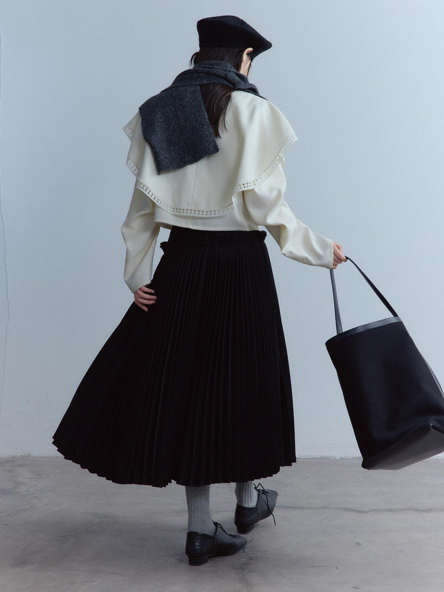 FUSSED Cozy Thick Oversized Girly Ruched Sleeves Crew Neck Women Off White Sweater