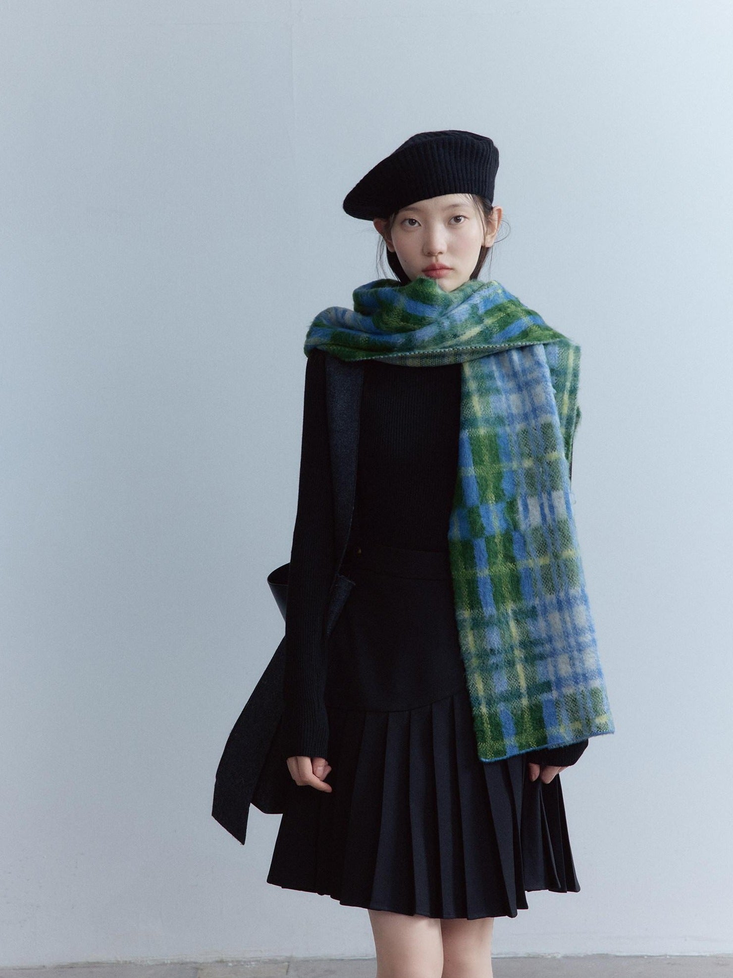 FUSSED Cozy Warm European Plaid Long Women Youth 190X35Cm Blue Green Tartan Scarf