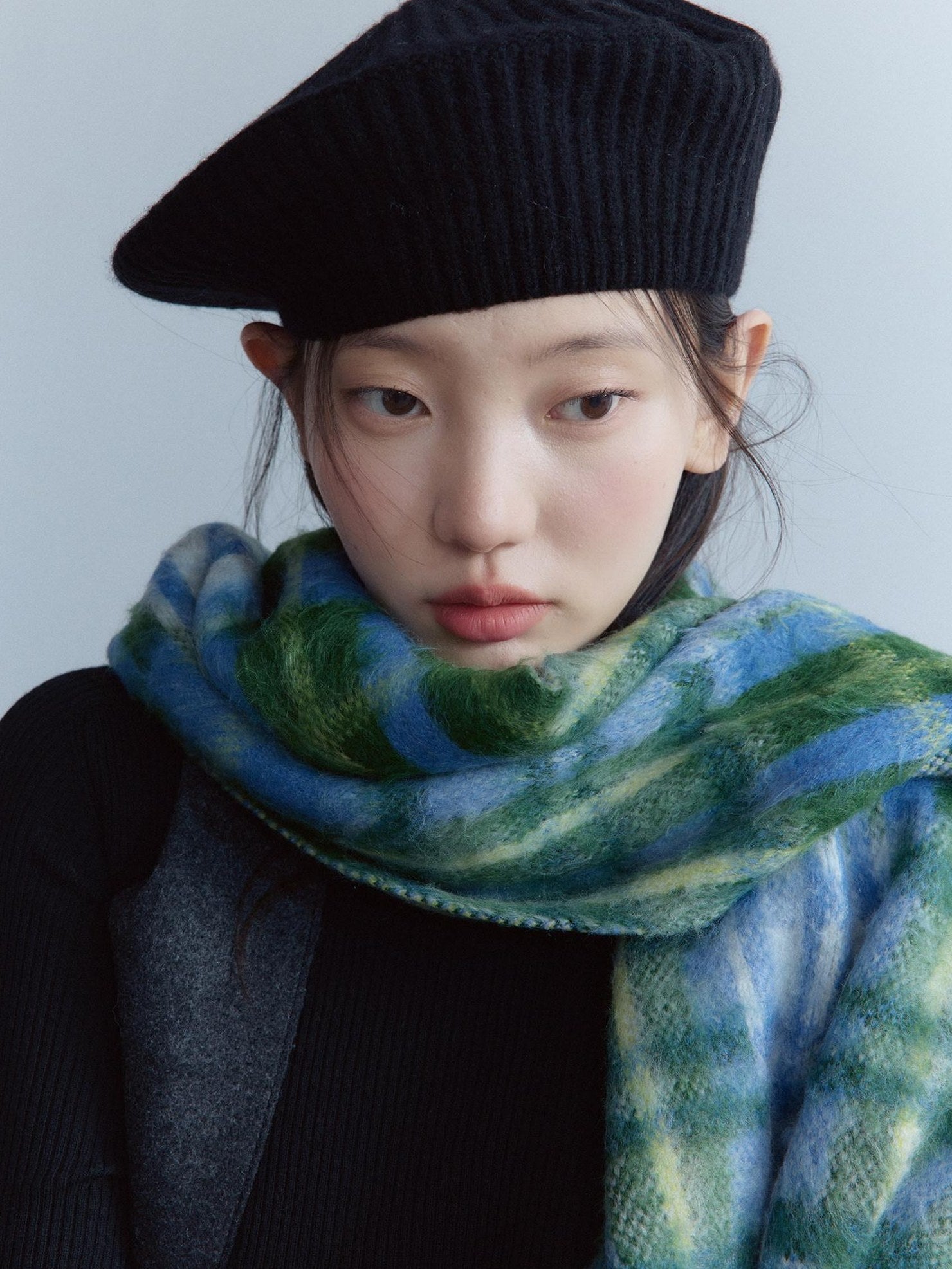 FUSSED Cozy Warm European Plaid Long Women Youth 190X35Cm Blue Green Tartan Scarf
