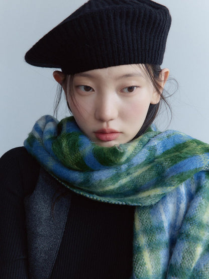 FUSSED Cozy Warm European Plaid Long Women Youth 190X35Cm Blue Green Tartan Scarf