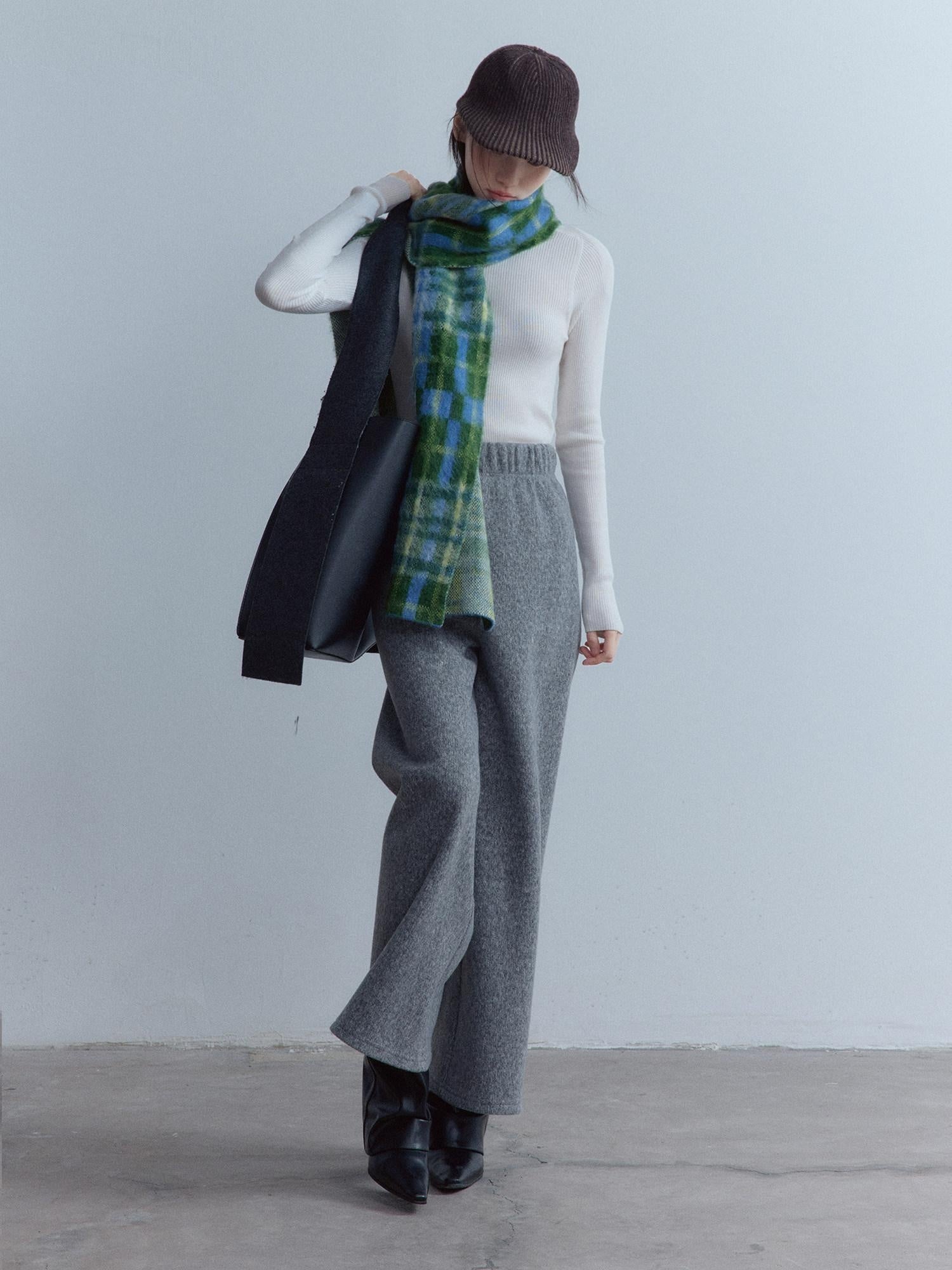 FUSSED Cozy Warm European Plaid Long Women Youth 190X35Cm Blue Green Tartan Scarf