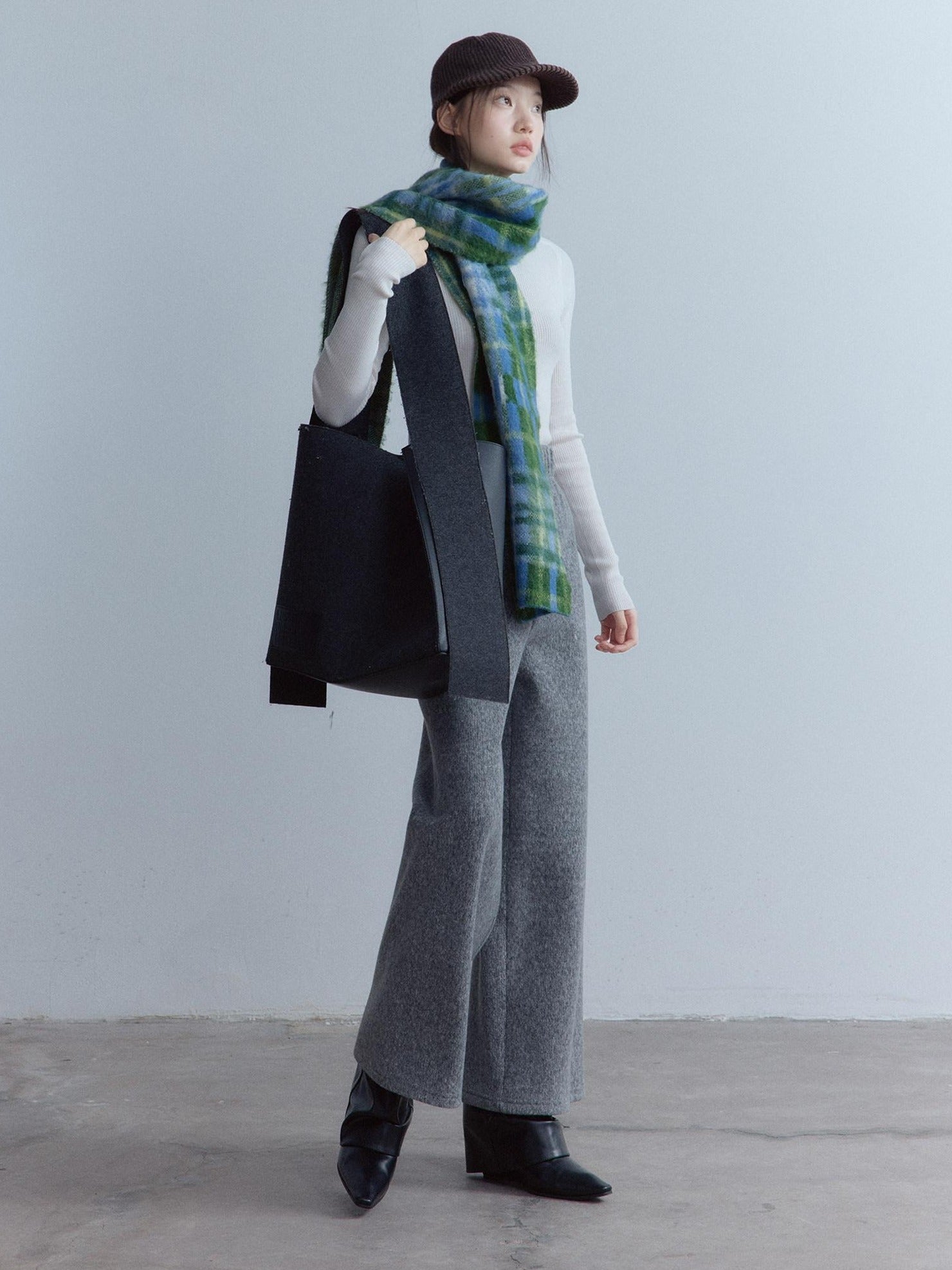 FUSSED Cozy Warm European Plaid Long Women Youth 190X35Cm Blue Green Tartan Scarf