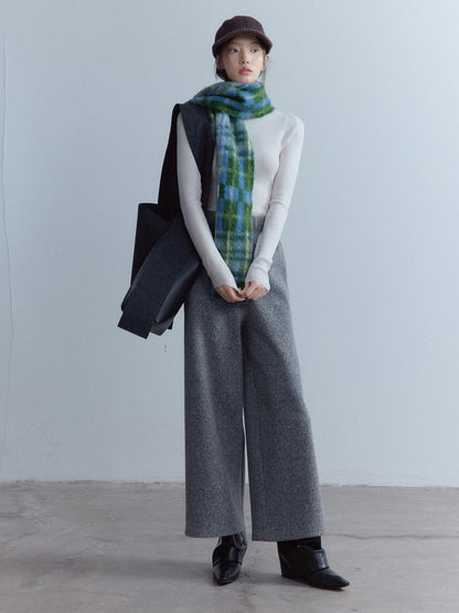 FUSSED Cozy Warm European Plaid Long Women Youth 190X35Cm Blue Green Tartan Scarf