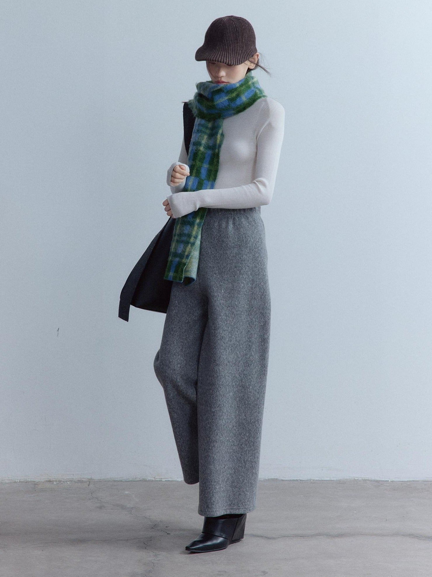 FUSSED Cozy Warm European Plaid Long Women Youth 190X35Cm Blue Green Tartan Scarf