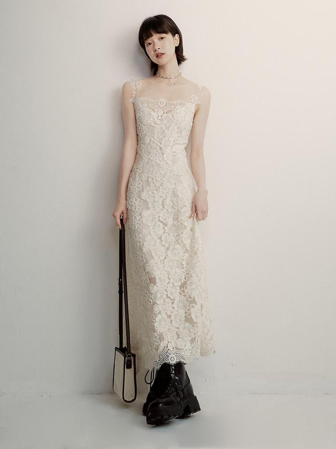FUSSED Cream 3d Embroidery Lace Panel Women&