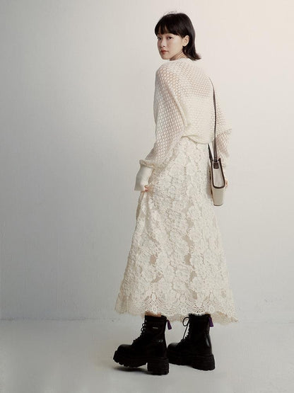 FUSSED Cream 3d Embroidery Lace Panel Women&